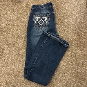 Amethyst Dark Wash Bootcut Jeans Embellished Back Pockets Size 7